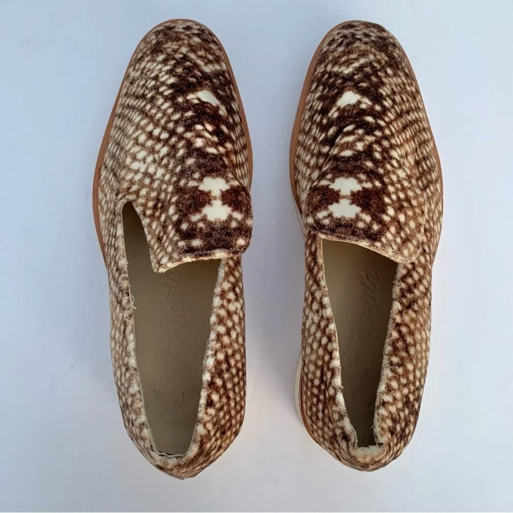 Free People Bohemian Western Snake Eyes Brown and White Loafer Slip Ons